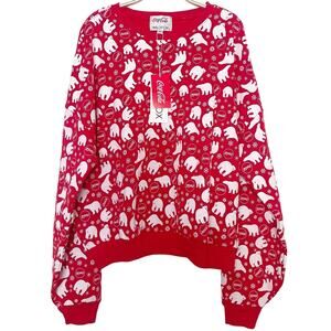 NWT Wildfox Coca-Cola Coke‎ Polar Bear Orange Red Sweatshirt XL Novelty Holiday